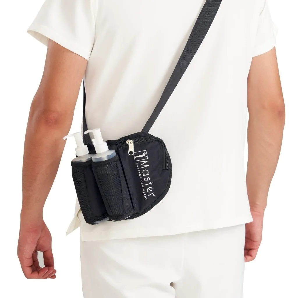 Master Massage Double Bottle Massage Oil Holster Bag-Adjustable Bottle Cream Bag & Lotion Bag Dual Kit–Massage Bottle Lotion Holster Incl. Two 8 Oz Refillable Pump Dispenser