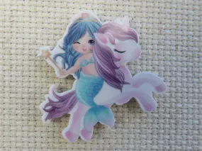 Mermaid on a Unicorn Needle Minder, Cover Minder, Magnet