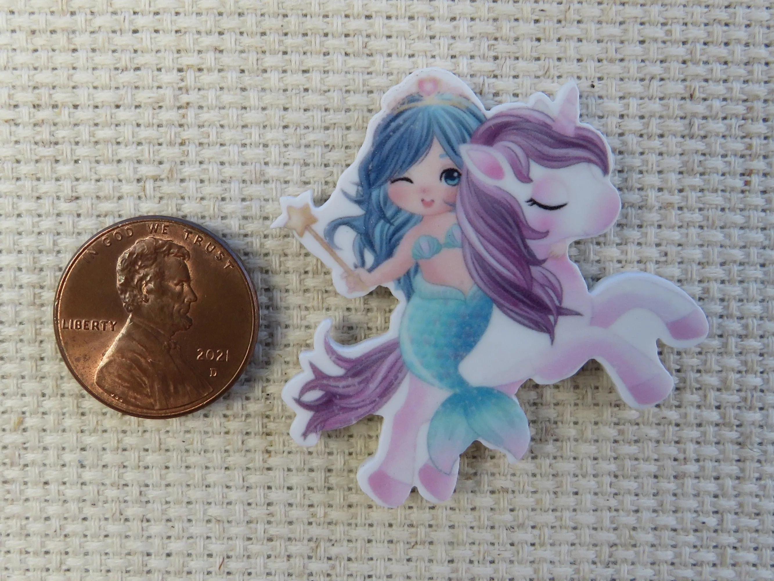 Mermaid on a Unicorn Needle Minder, Cover Minder, Magnet