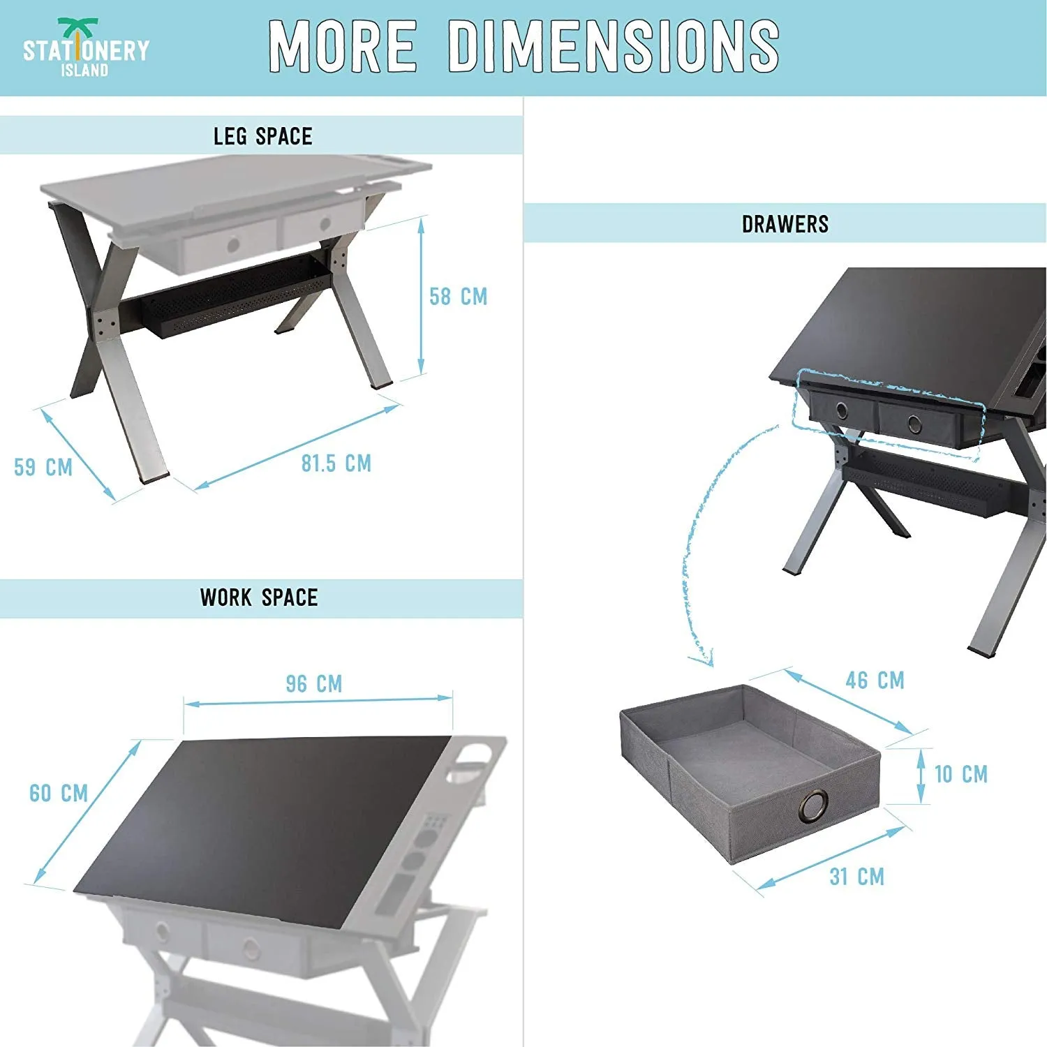 Nauru Drafting Table - Art & Crafts Desk with Storage, Stool & Clips