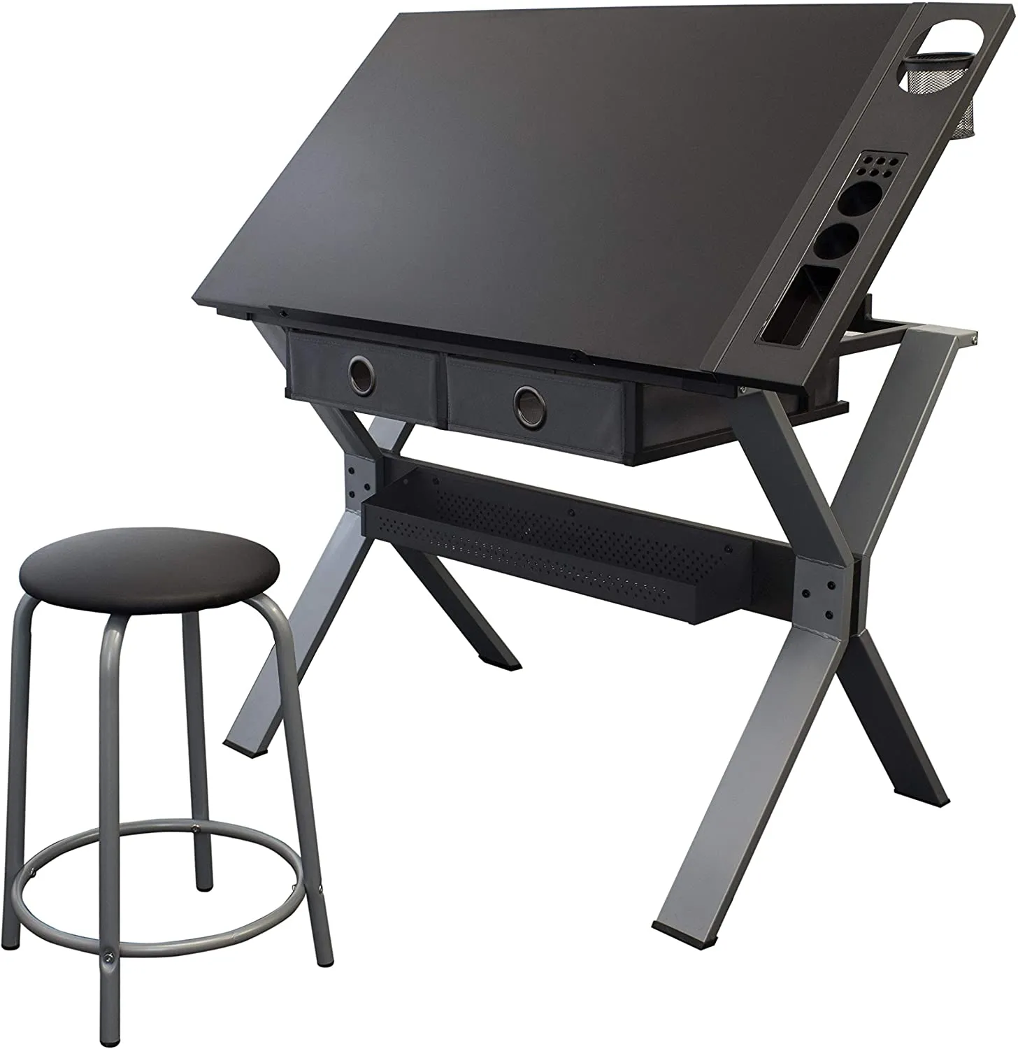 Nauru Drafting Table - Art & Crafts Desk with Storage, Stool & Clips