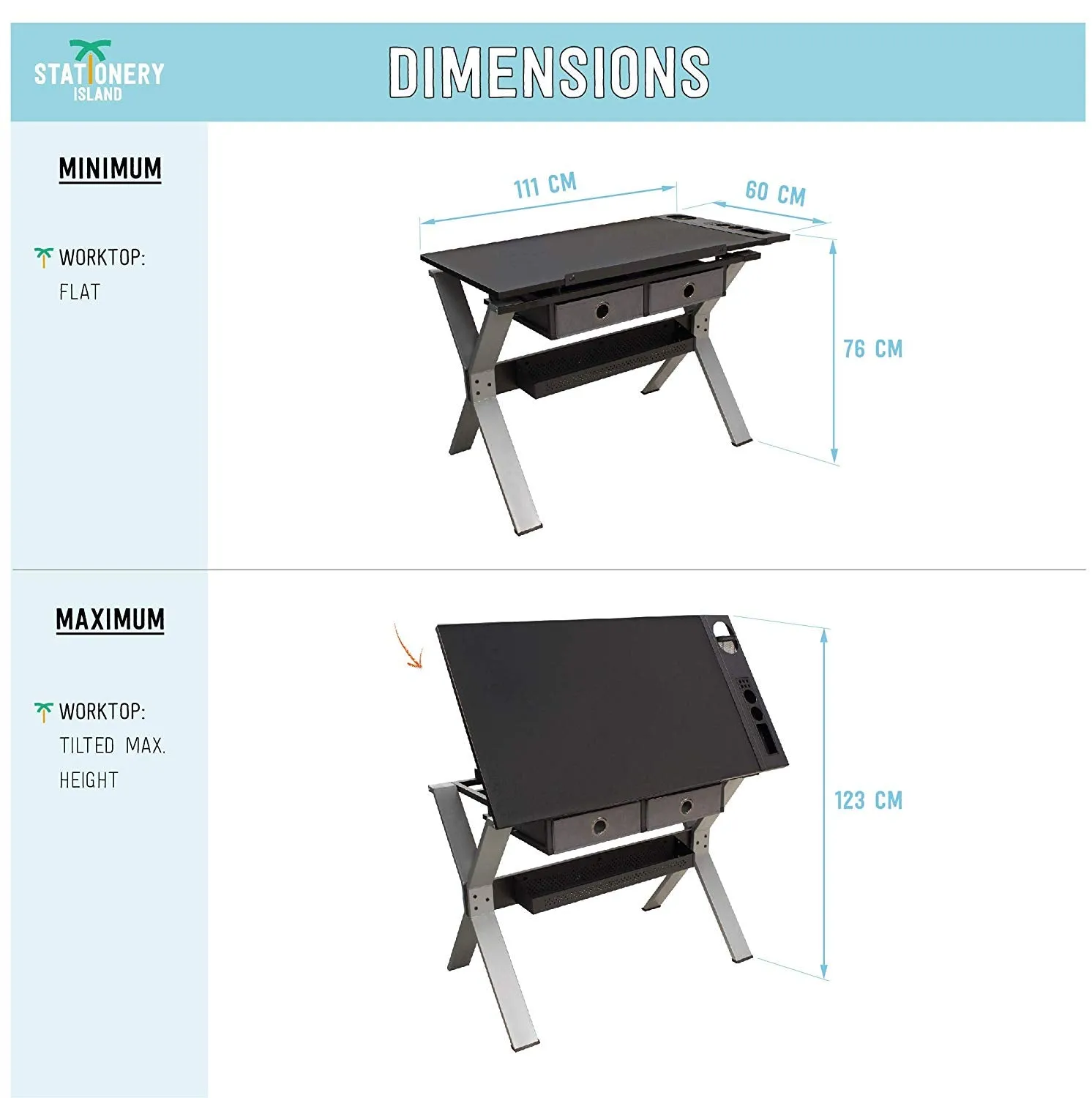 Nauru Drafting Table - Art & Crafts Desk with Storage, Stool & Clips