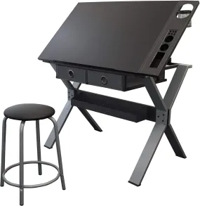 Nauru Drafting Table - Art & Crafts Desk with Storage, Stool & Clips