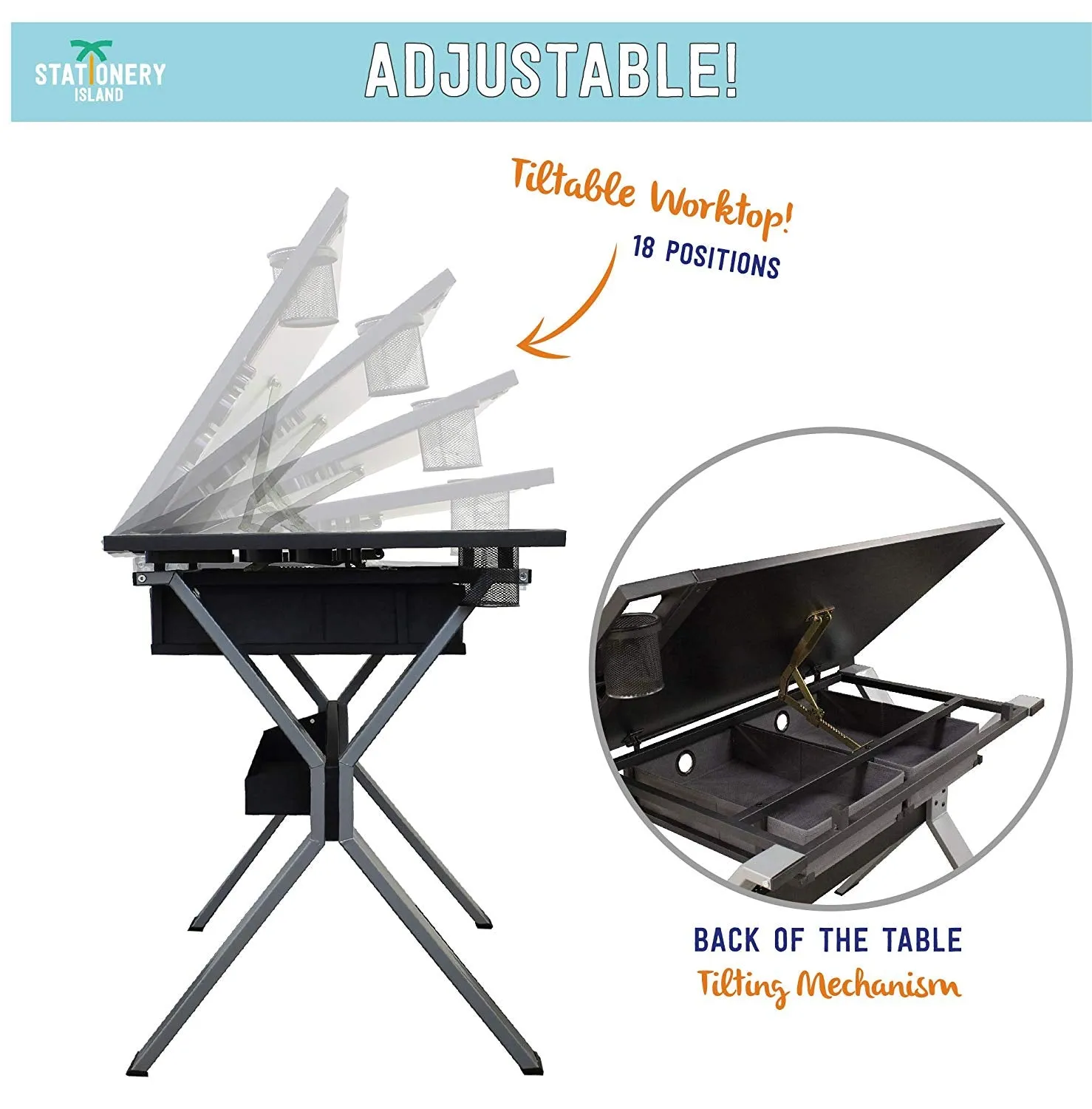 Nauru Drafting Table - Art & Crafts Desk with Storage, Stool & Clips