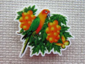 Orange and Green Parrot Needle Minder, Cover Minder, Magnet