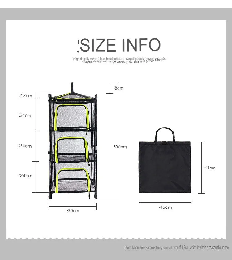 Outdoor Folding Drying Net Four-Layer Storage Basket Storage Basket Camping Fish Drying Net Rack Hanging Basket Drying Rack Net