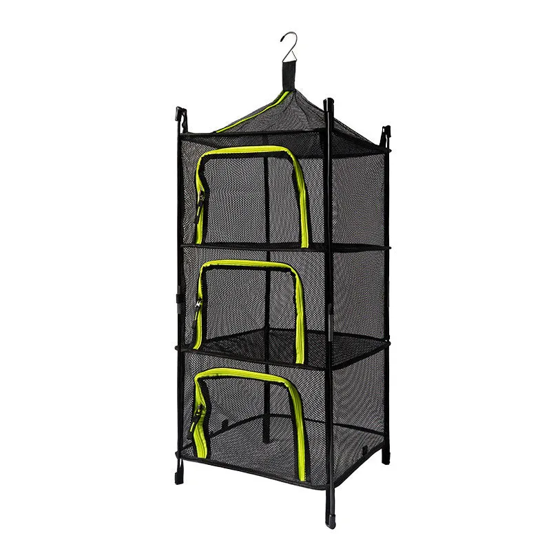 Outdoor Folding Drying Net Four-Layer Storage Basket Storage Basket Camping Fish Drying Net Rack Hanging Basket Drying Rack Net