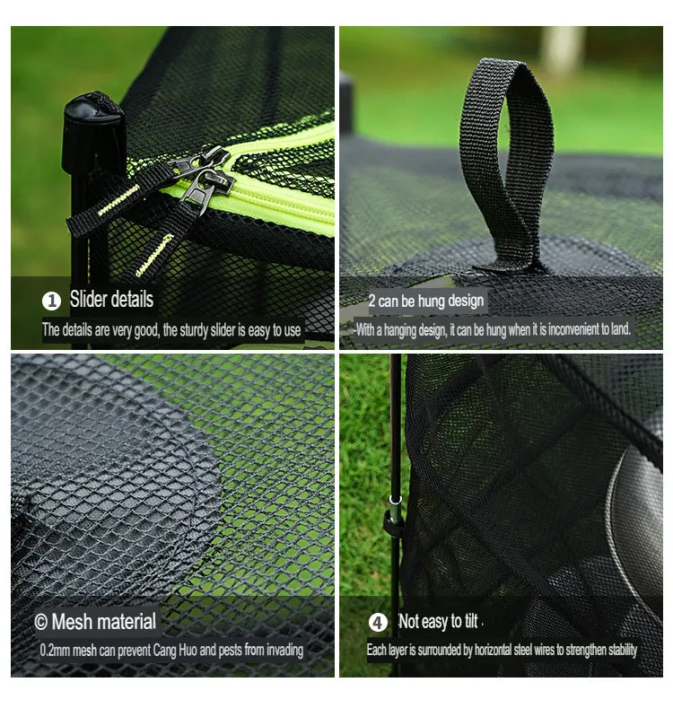 Outdoor Folding Drying Net Four-Layer Storage Basket Storage Basket Camping Fish Drying Net Rack Hanging Basket Drying Rack Net