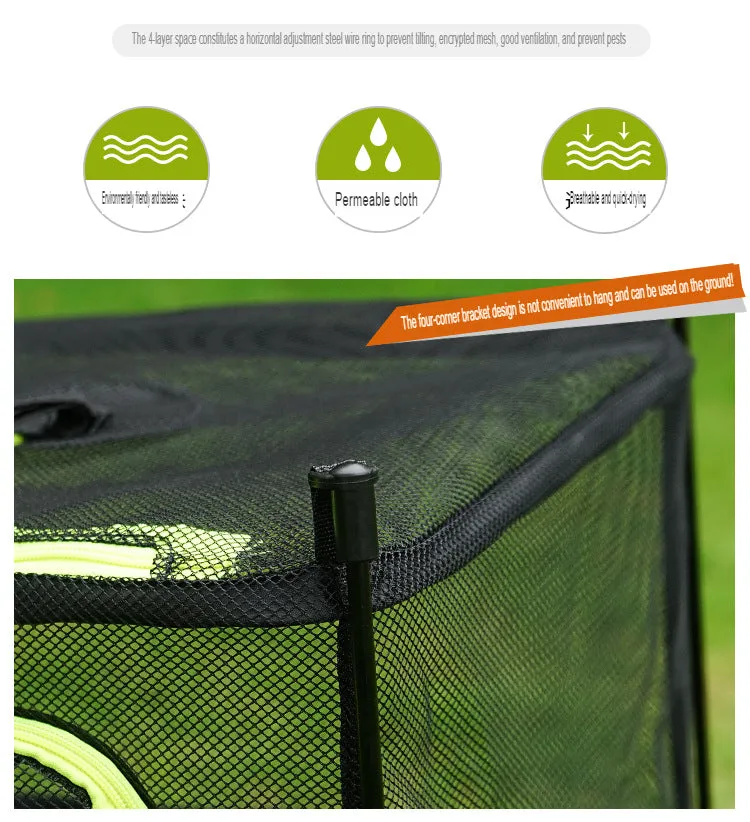 Outdoor Folding Drying Net Four-Layer Storage Basket Storage Basket Camping Fish Drying Net Rack Hanging Basket Drying Rack Net