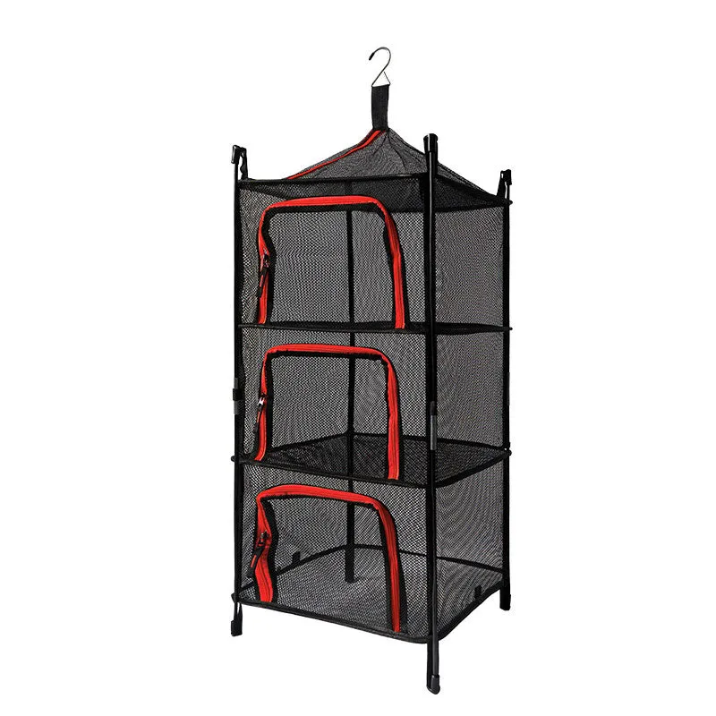 Outdoor Folding Drying Net Four-Layer Storage Basket Storage Basket Camping Fish Drying Net Rack Hanging Basket Drying Rack Net