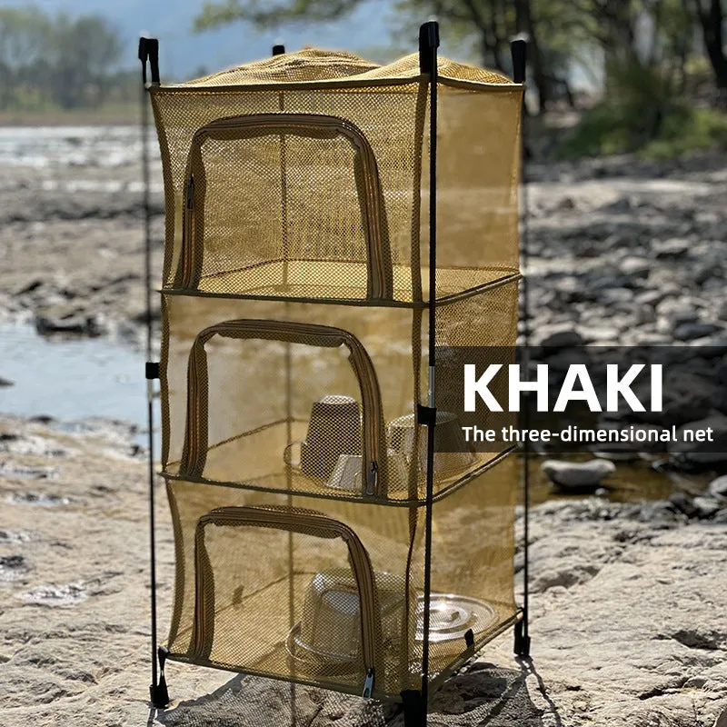 Outdoor Folding Drying Net Four-Layer Storage Basket Storage Basket Camping Fish Drying Net Rack Hanging Basket Drying Rack Net