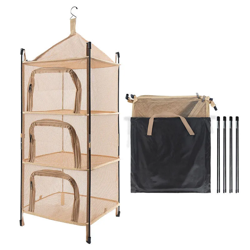 Outdoor Folding Drying Net Four-Layer Storage Basket Storage Basket Camping Fish Drying Net Rack Hanging Basket Drying Rack Net