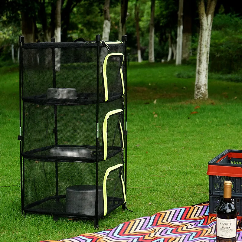 Outdoor Folding Drying Net Four-Layer Storage Basket Storage Basket Camping Fish Drying Net Rack Hanging Basket Drying Rack Net