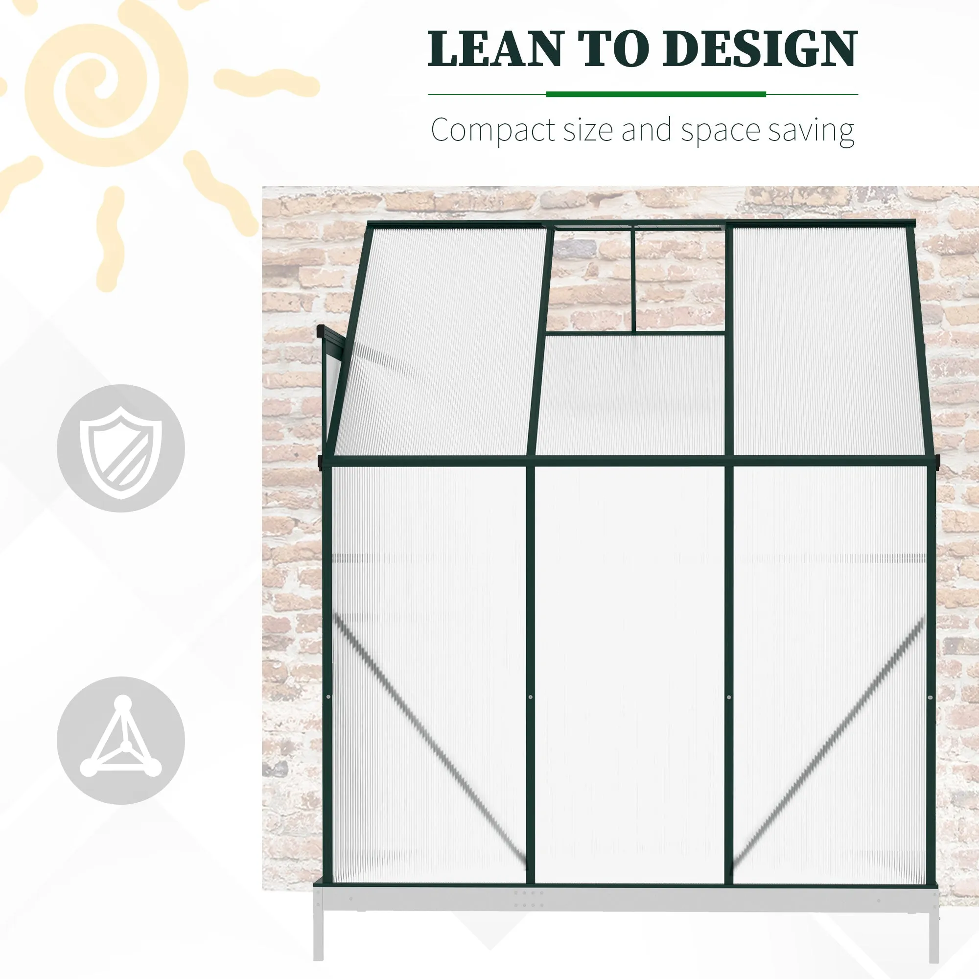 Outsunny Walk-In Garden Greenhouse Aluminum Frame Polycarbonate 6 x 4ft