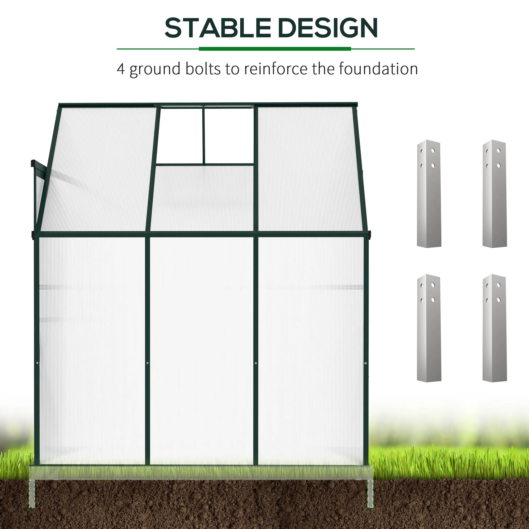 Outsunny Walk-In Garden Greenhouse Aluminum Frame Polycarbonate 6 x 4ft