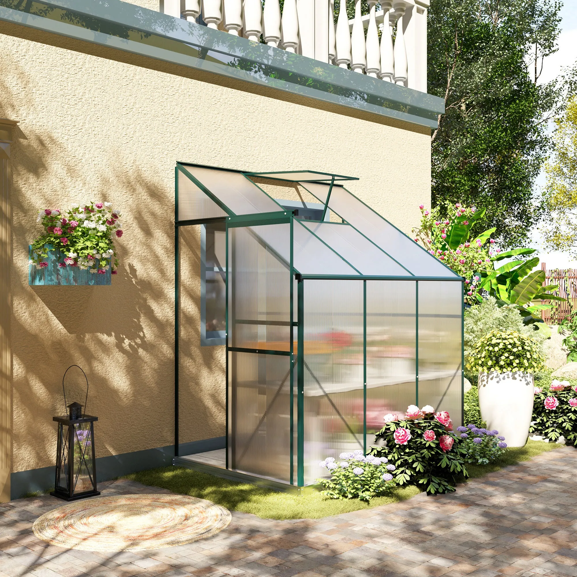 Outsunny Walk-In Garden Greenhouse Aluminum Frame Polycarbonate 6 x 4ft