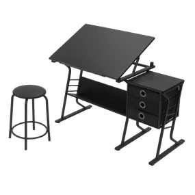 Oxna Drafting Table - Art & Crafts Desk with Storage, Stool & Clips