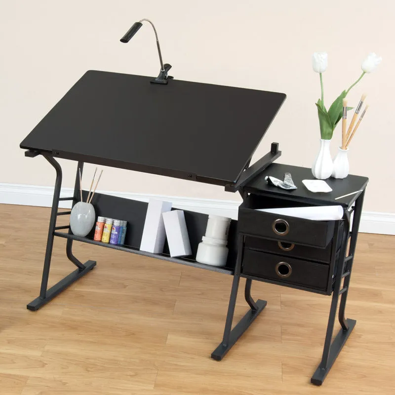 Oxna Drafting Table - Art & Crafts Desk with Storage, Stool & Clips