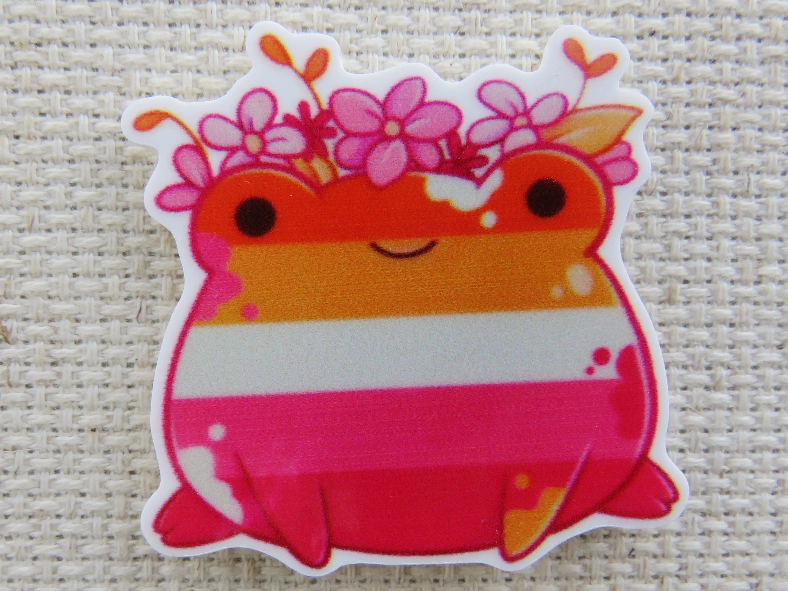 Pink Stripped Frog with Flowers Needle Minder, Cover Minder, Magnet