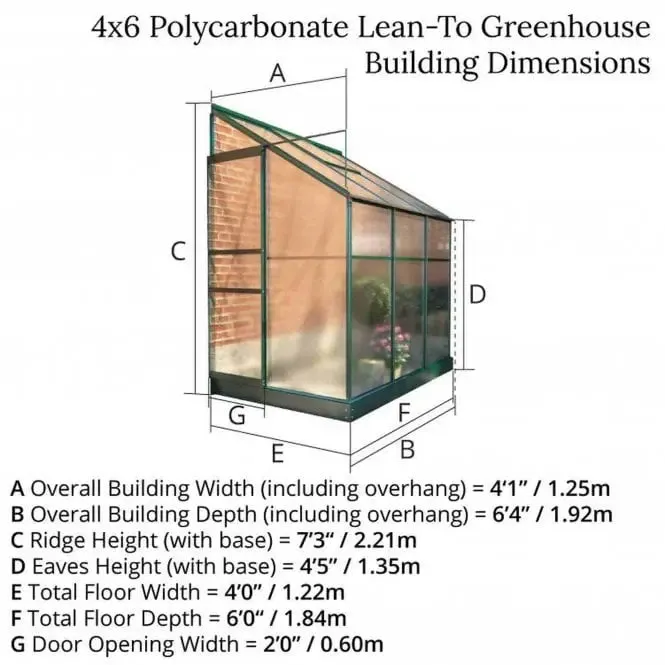 Polycarbonate Lean-To Greenhouse 4' x 6'