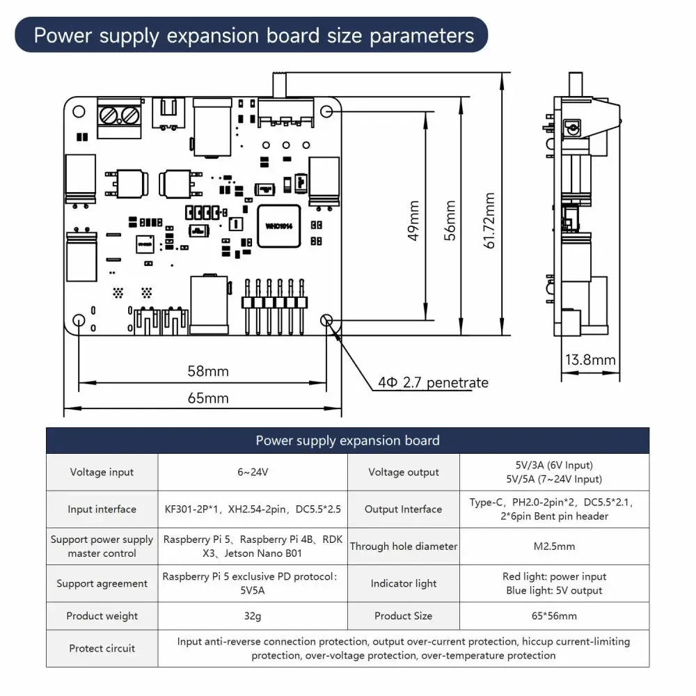 Power supply Expansion board for Raspberry Pi 5