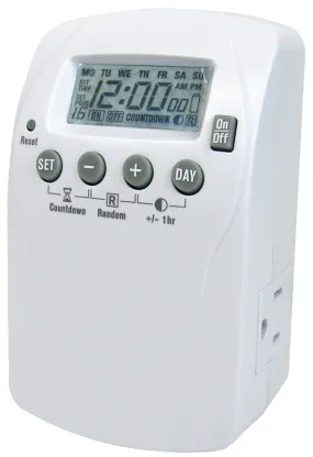 PowerZone TNDHD002 Timer, 15 A, 125 V, 1875 W, 2-Outlet, 7 days Time Setting, 16 On/Off Cycles Per Day Cycle :CD 1: QUANTITY: 1