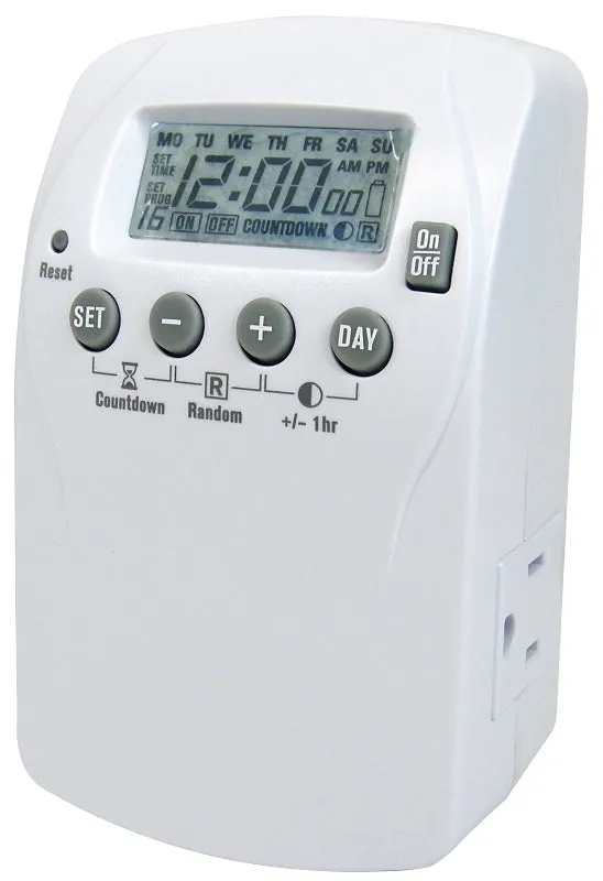 PowerZone TNDHD002 Timer, 15 A, 125 V, 1875 W, 2-Outlet, 7 days Time Setting, 16 On/Off Cycles Per Day Cycle :CD 1: QUANTITY: 1