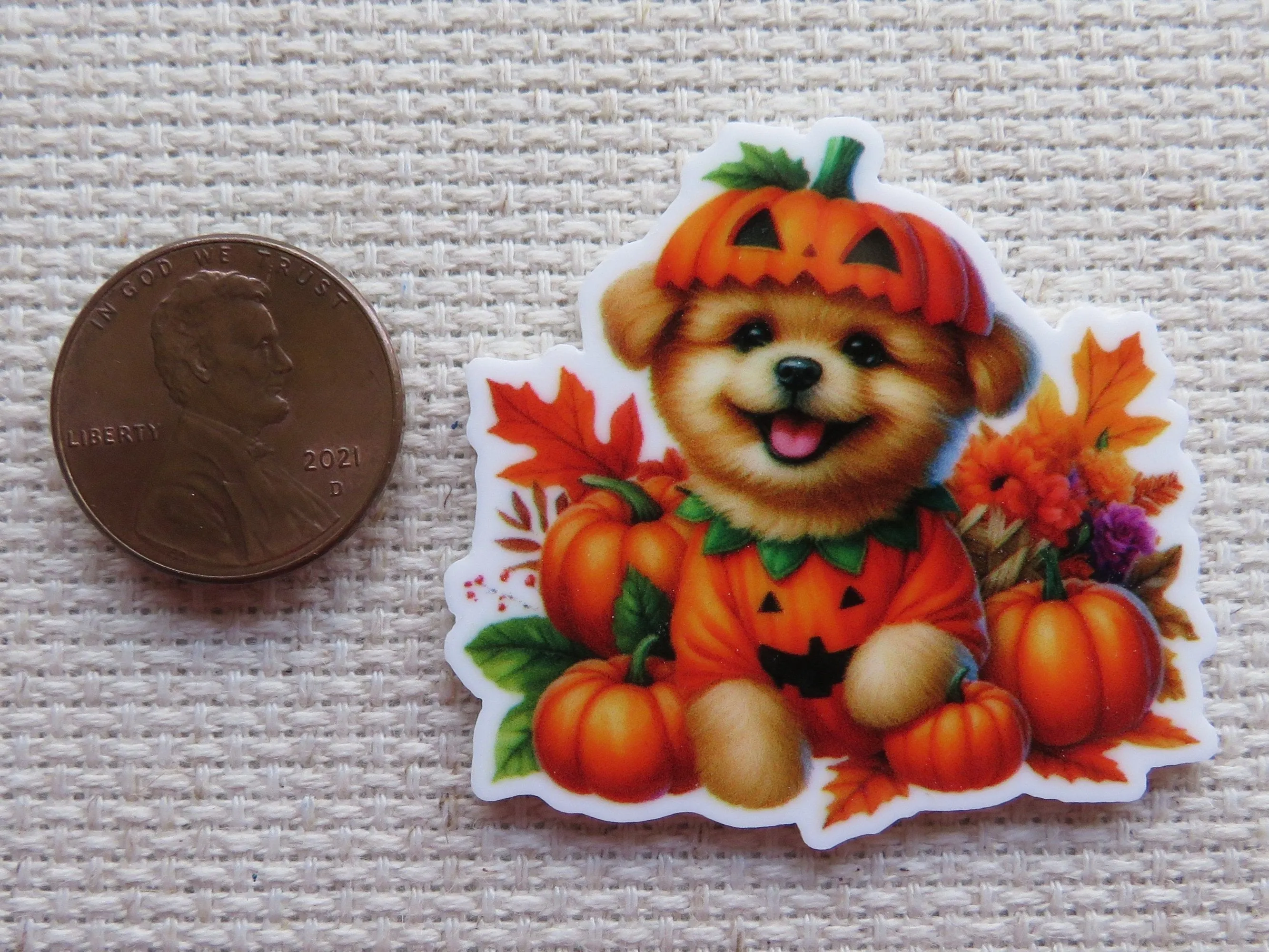 Pumpkin Puppy Fun Needle Minder, Cover Minder, Magnet