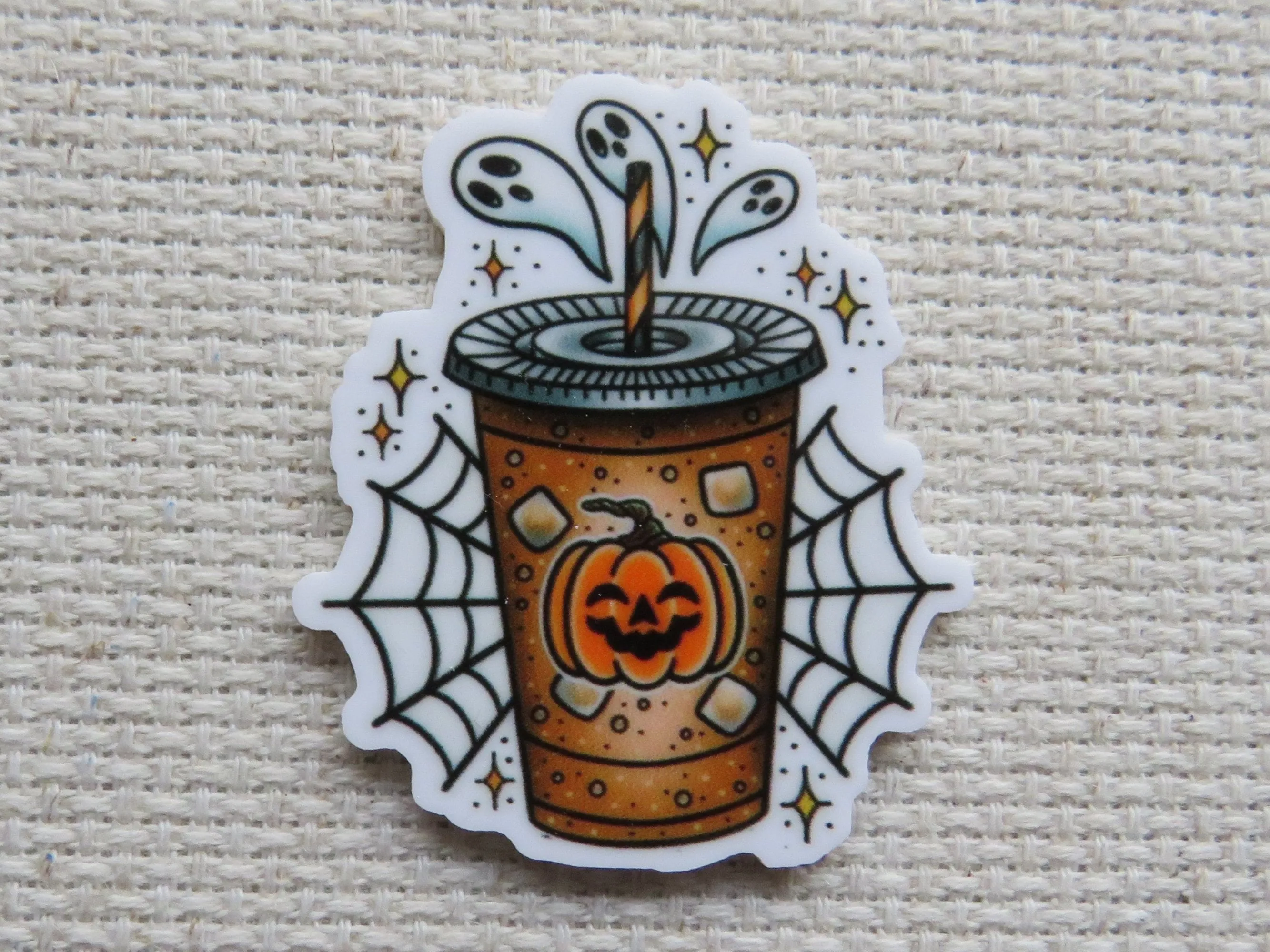 Pumpkin Spice with Ghosts and a Spider Web Needle Minder, Cover Minder, Magnet