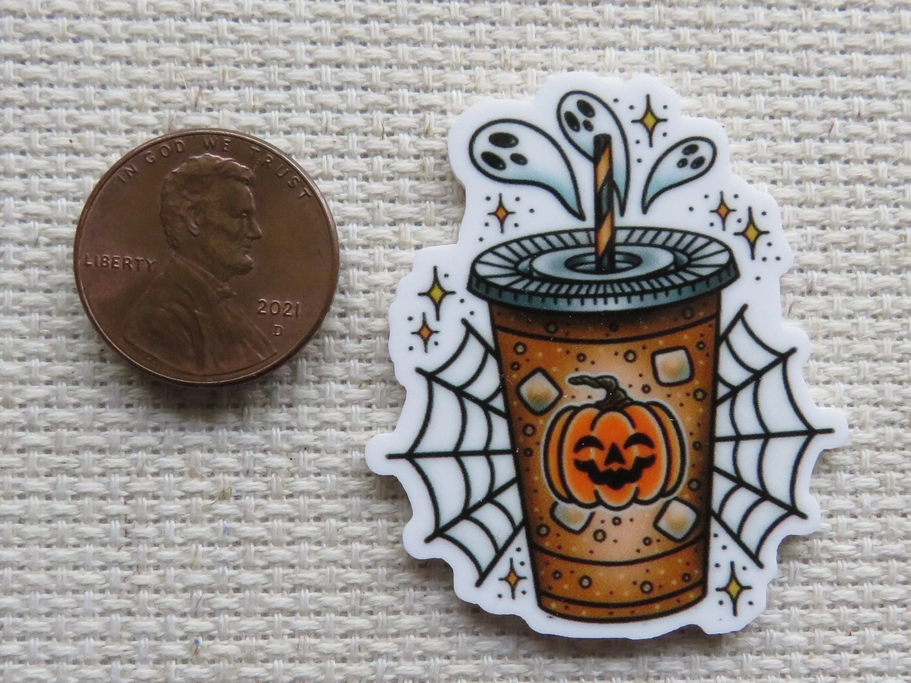 Pumpkin Spice with Ghosts and a Spider Web Needle Minder, Cover Minder, Magnet