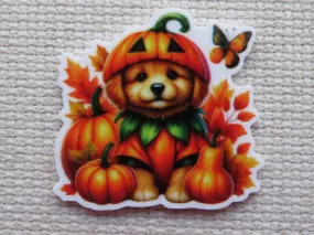 Puppy with a Butterfly Pumpkin Fun Needle Minder, Cover Minder, Magnet