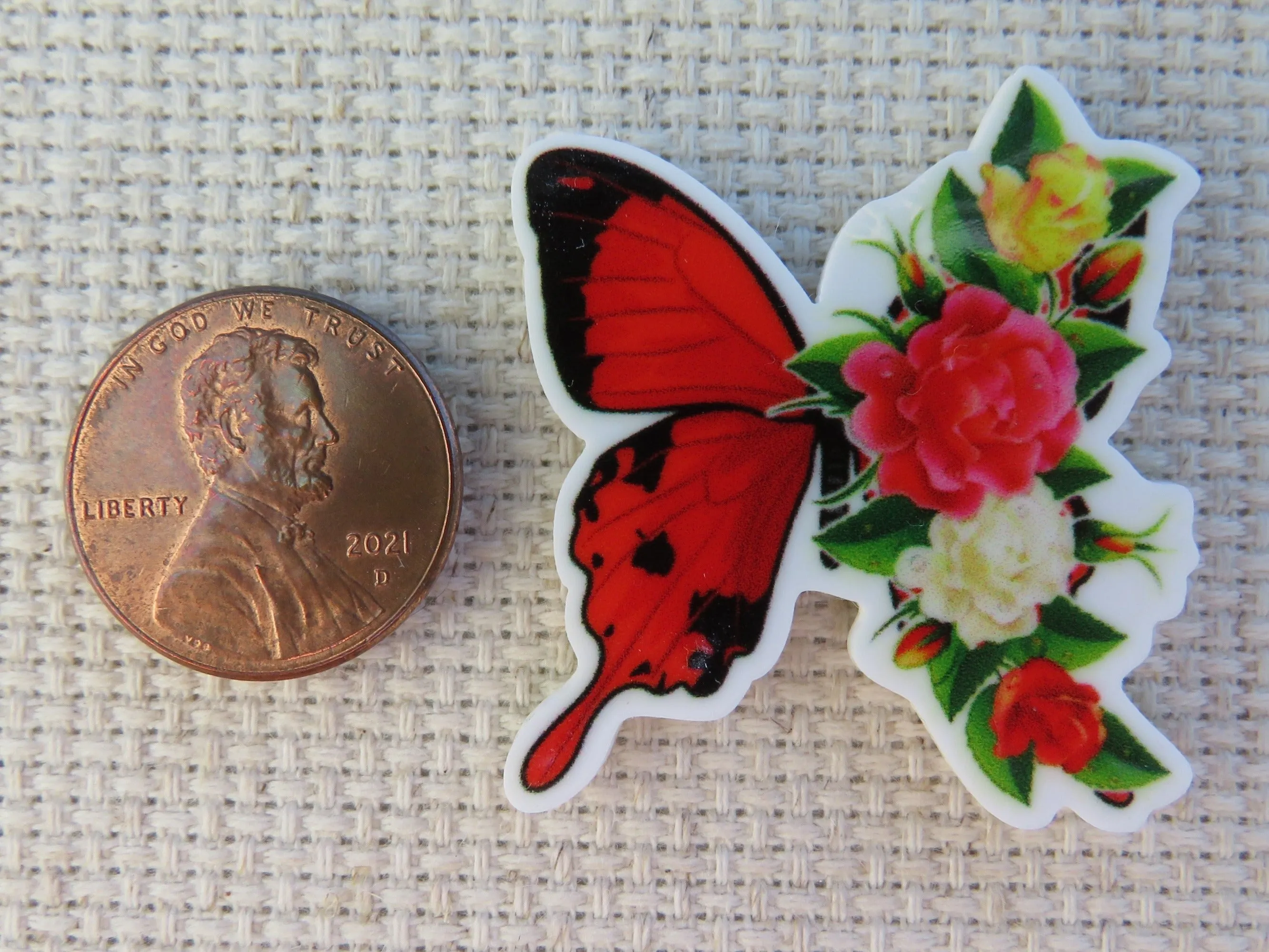 Red Rose Butterfly Needle Minder, Cover Minder, Magnet
