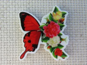 Red Rose Butterfly Needle Minder, Cover Minder, Magnet