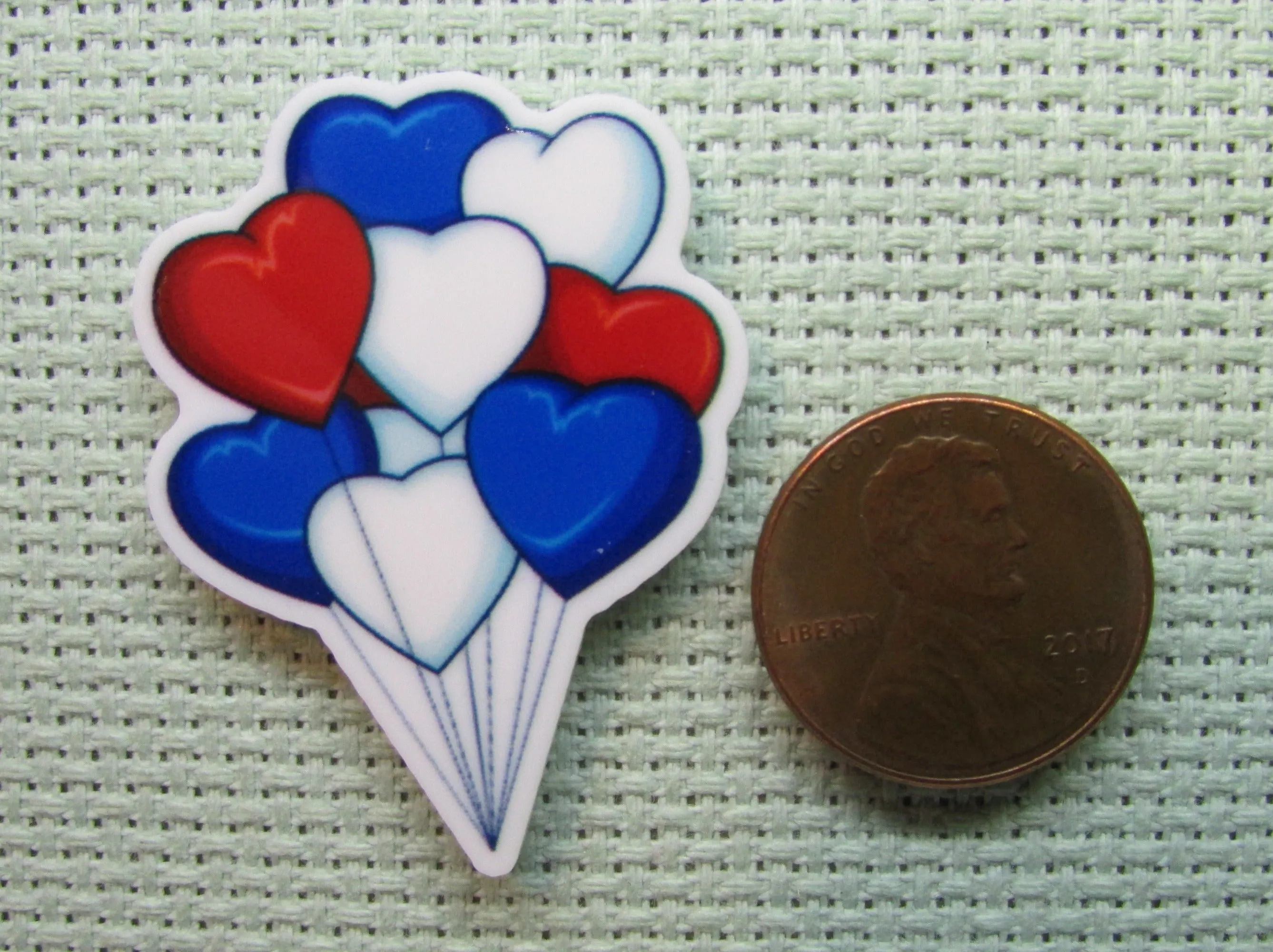Red, White and Blue Heart Balloons Needle Minder, Cover Minder, Magnet