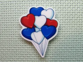 Red, White and Blue Heart Balloons Needle Minder, Cover Minder, Magnet