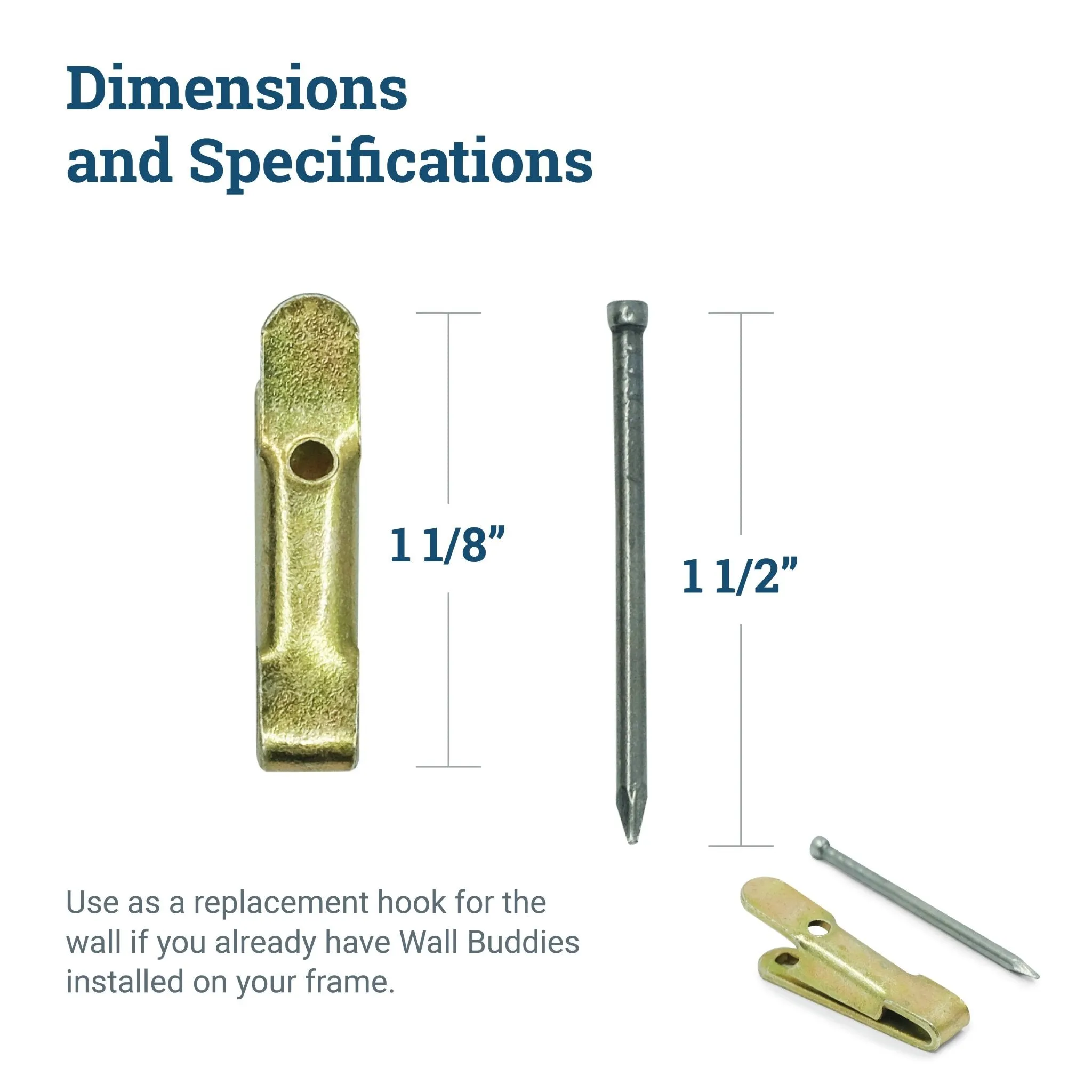Replacement Hook/Nail Pair for Small or Metal Wall Buddies
