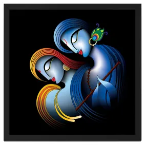Ritwika's Radha Krishna Playing Flute Wall Art Painting With Black Photo Frame For Decor Home And Interior Design | Multicolored | 13.5 X 13.5 IN | Set Of 1