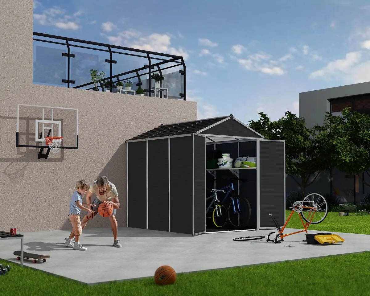 Rubicon™ ~6 ft. x 7.5 ft. Grey Storage Shed | Palram-Canopia