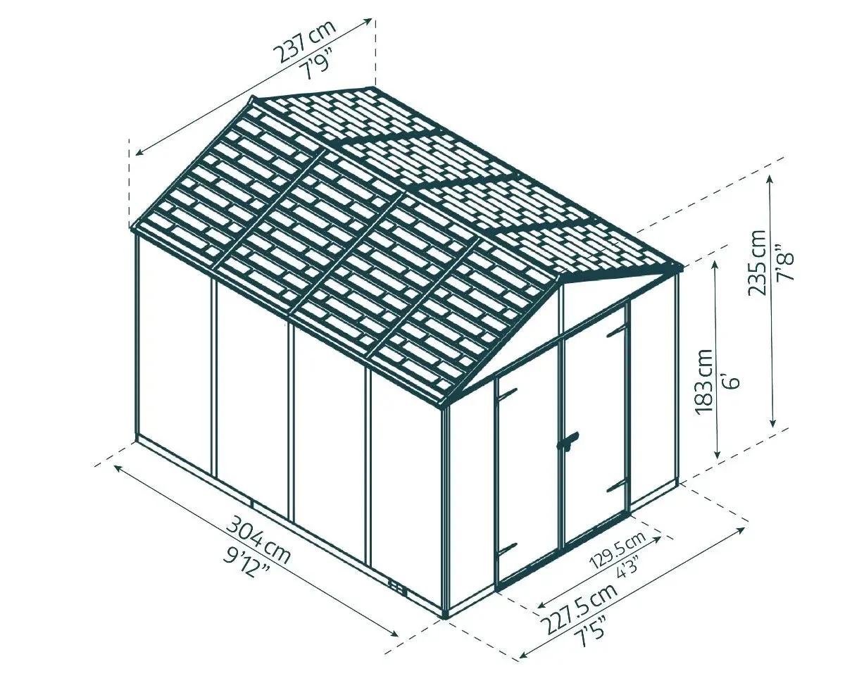Rubicon™ ~8 ft. x 10 ft. Grey Storage Shed | Palram-Canopia