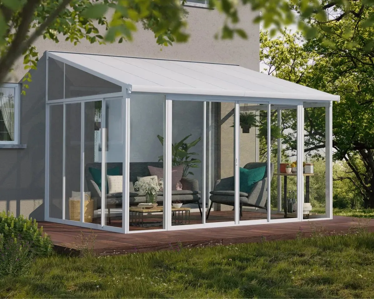 SanRemo™ 10 ft. x 14 ft. Solarium Patio Enclosure White Frame White Roof | Palram-Canopia