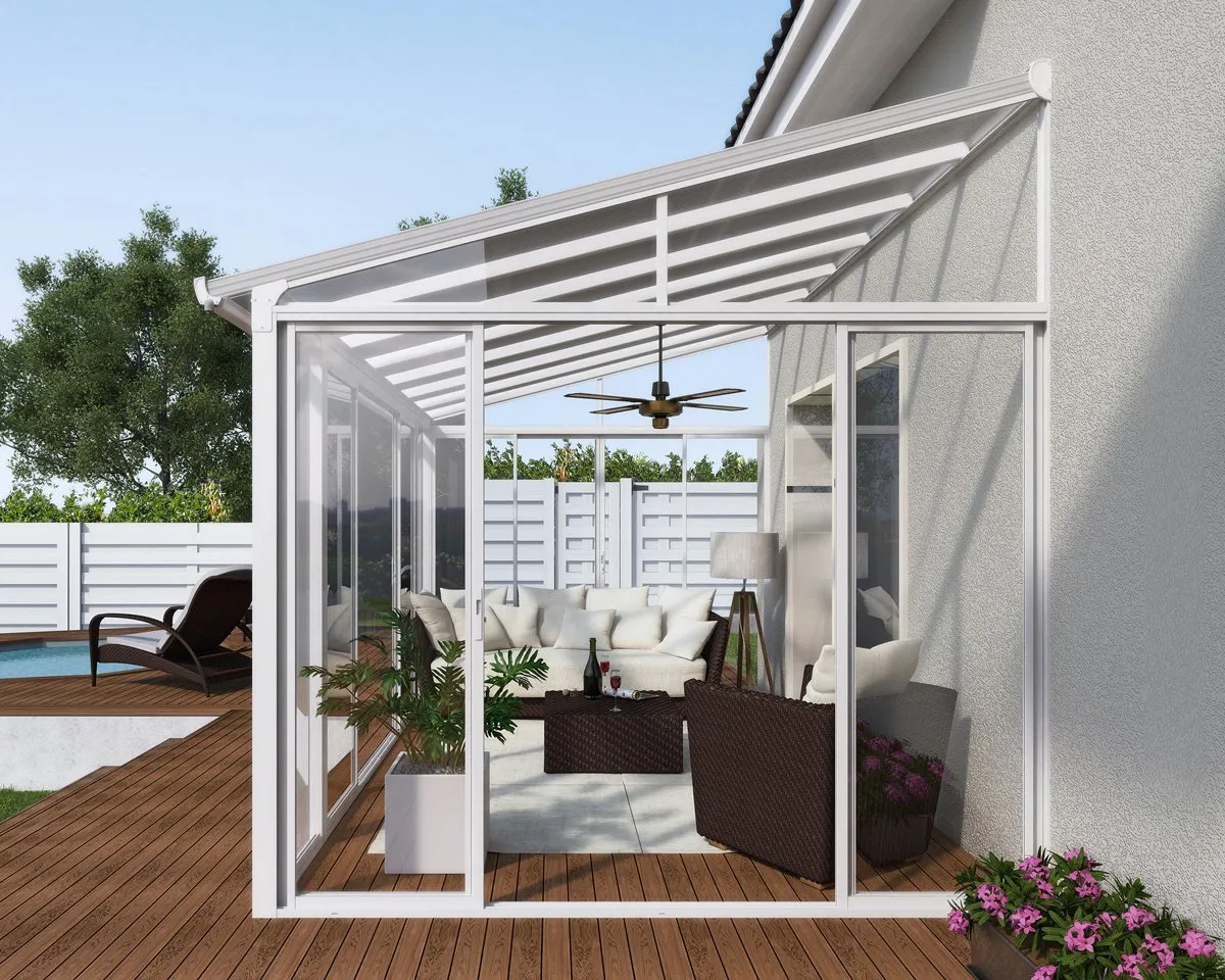 SanRemo™ 10 ft. x 14 ft. Solarium Patio Enclosure White Frame White Roof | Palram-Canopia