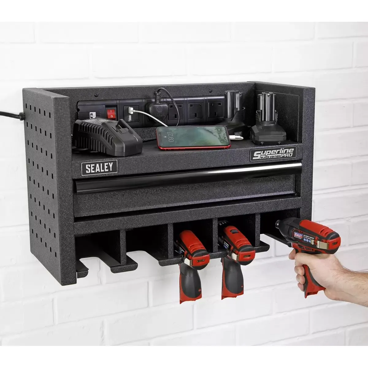 Sealey AP22SRBE 560mm Power Tool Storage Rack with Drawer