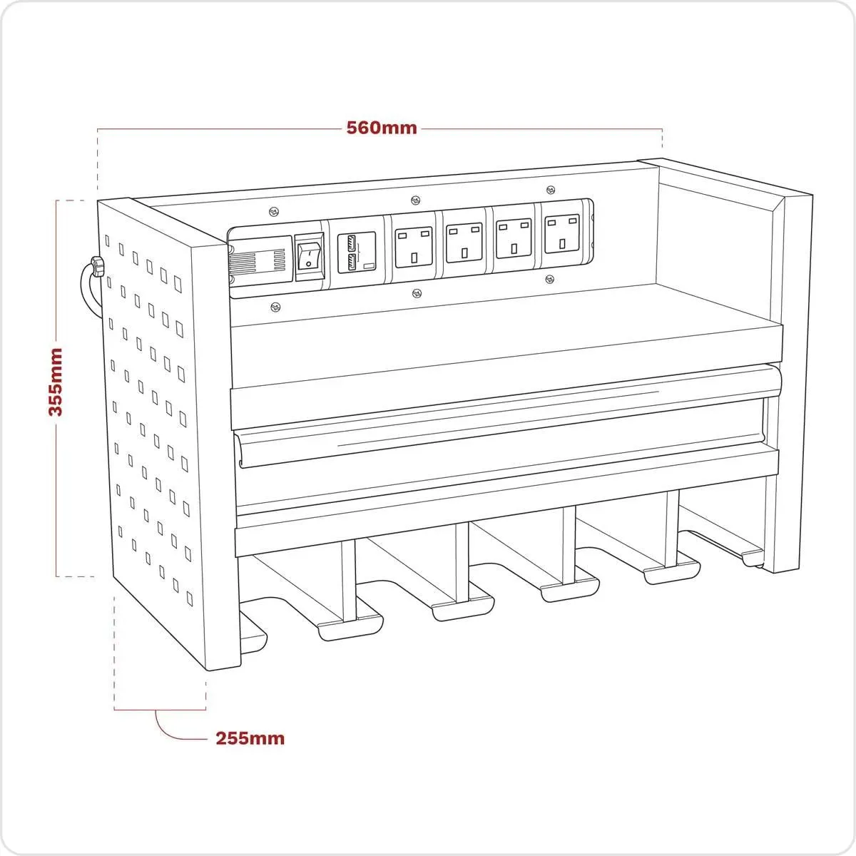 Sealey AP22SRBE 560mm Power Tool Storage Rack with Drawer