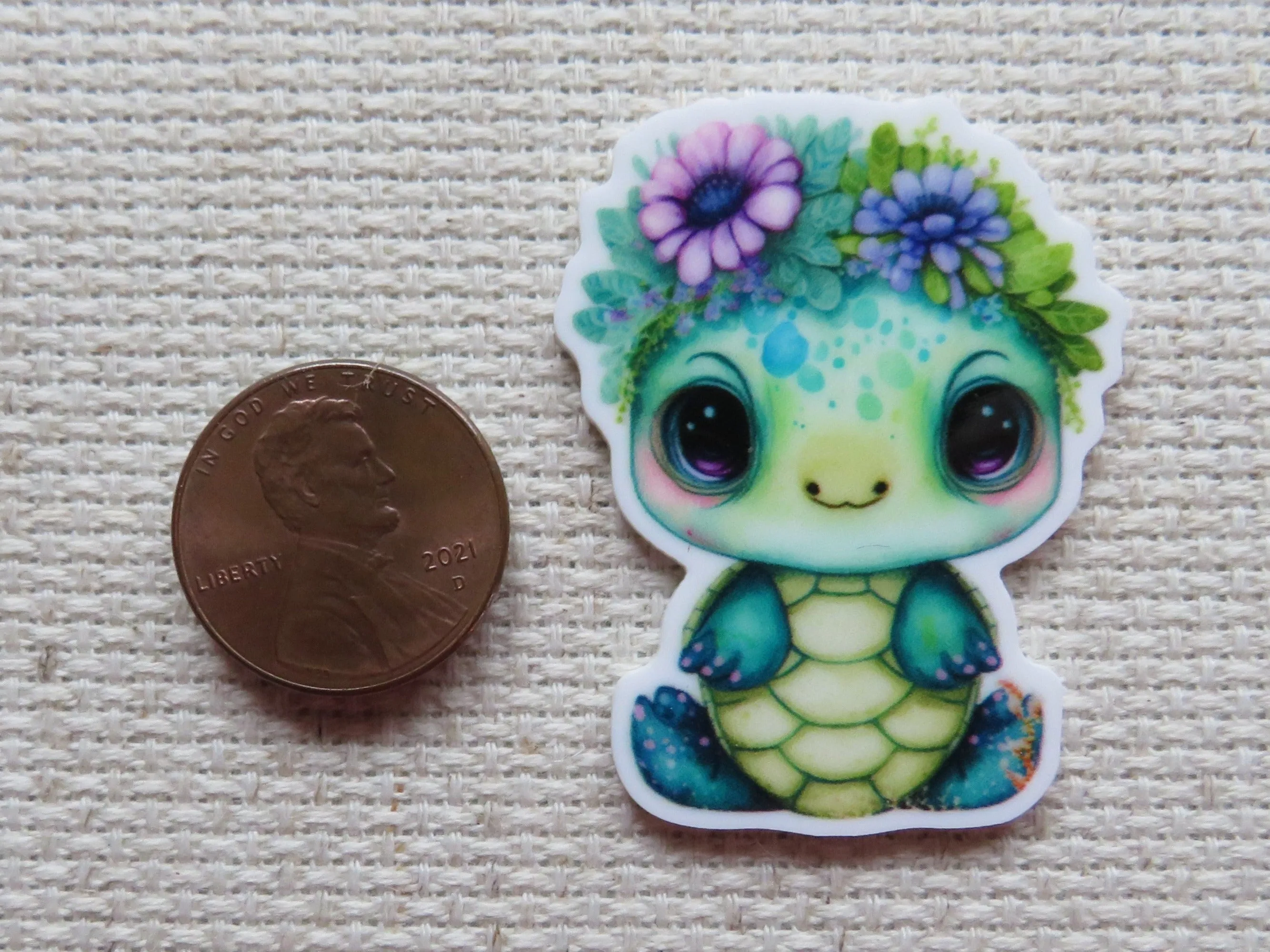 Sitting Floral Turtle Needle Minder, Cover Minder, Magnet