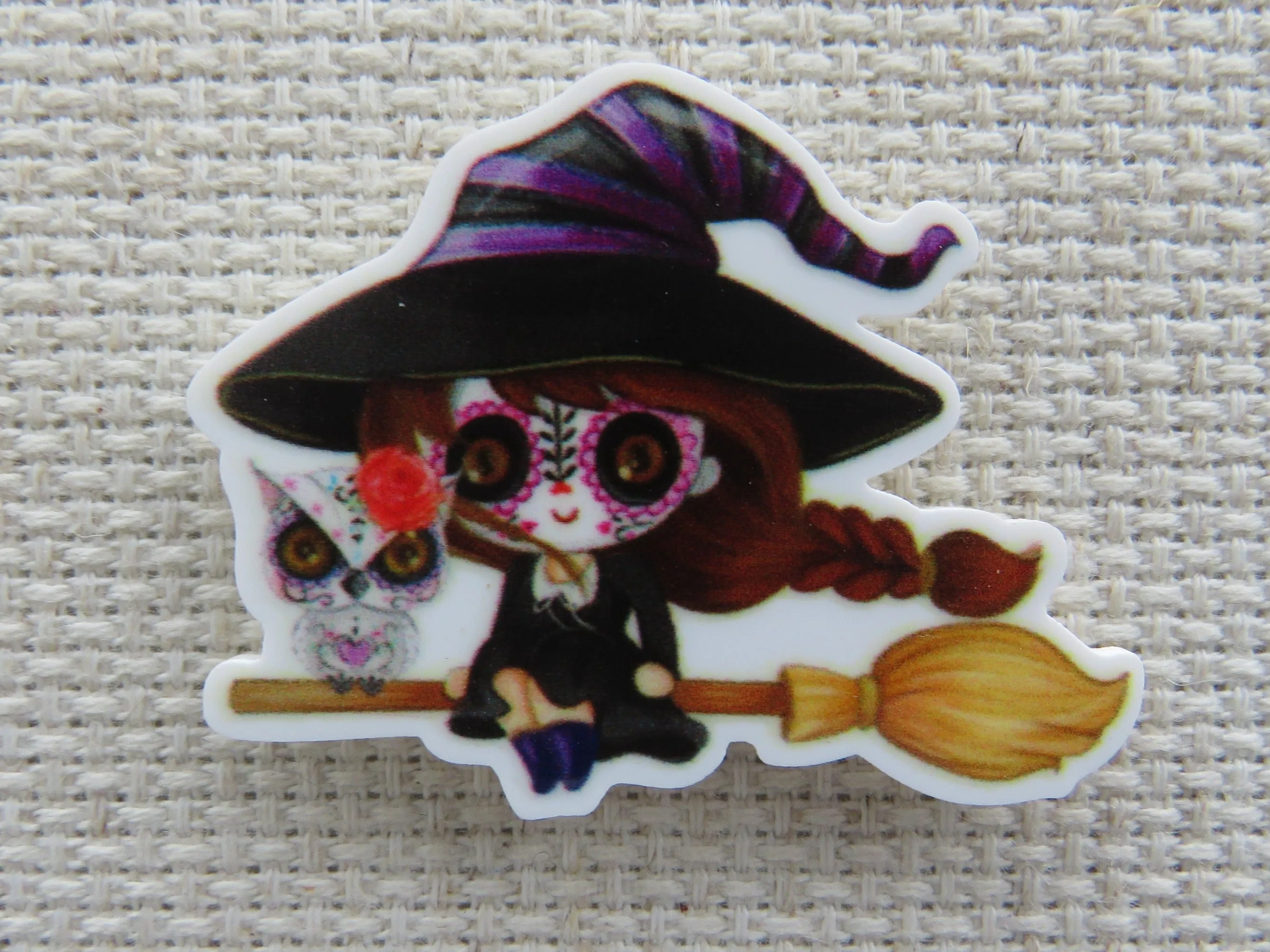 Sugar Skull Witch with an Owl Needle Minder, Cover Minder, Magnet