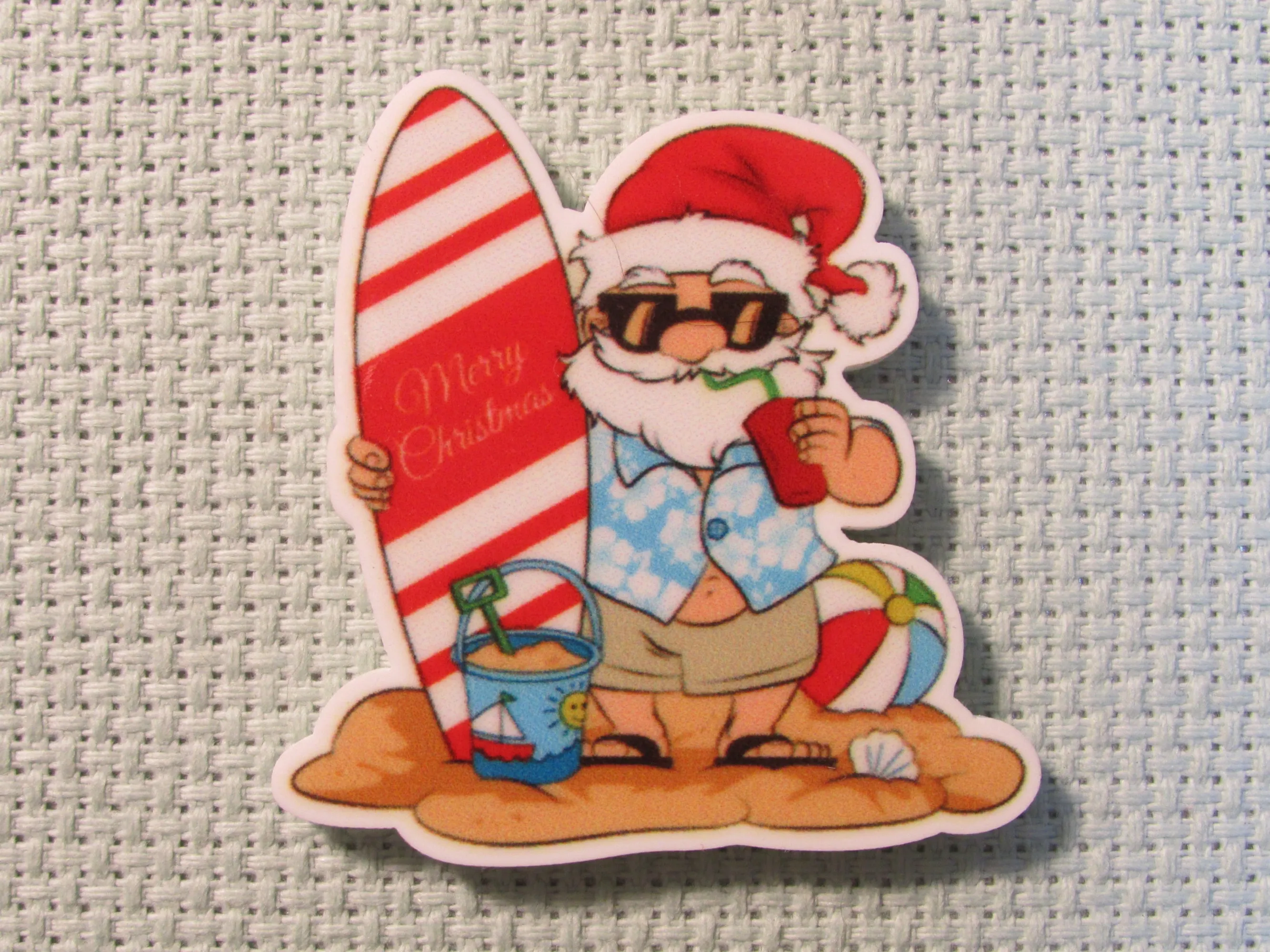 Surfing Santa Needle Minder, Cover Minder, Magnet