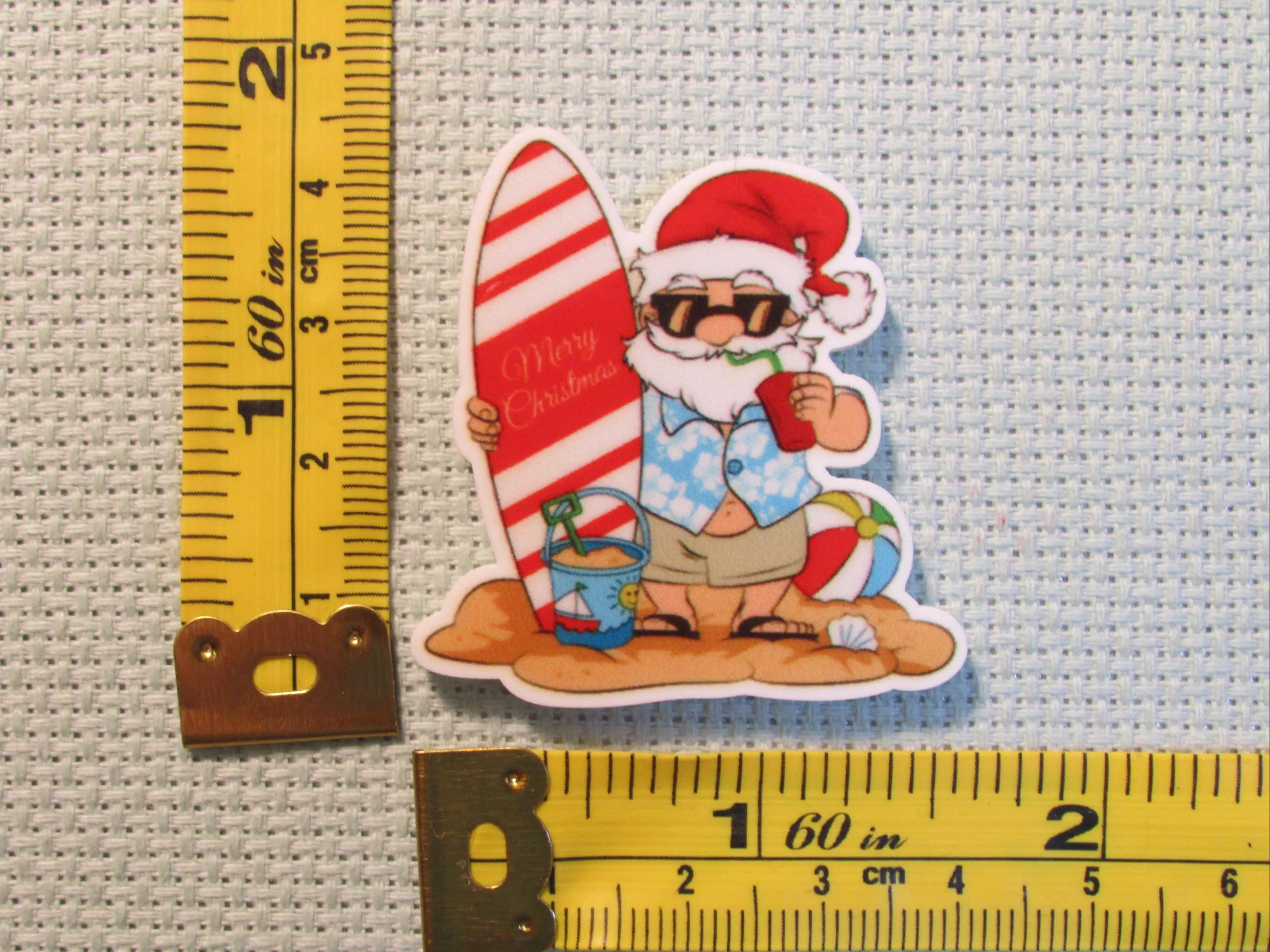 Surfing Santa Needle Minder, Cover Minder, Magnet