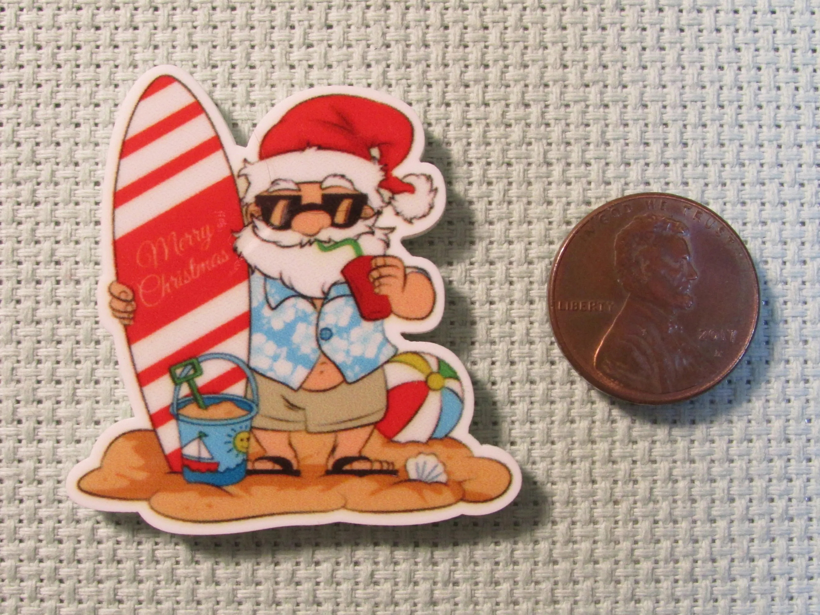 Surfing Santa Needle Minder, Cover Minder, Magnet