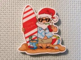 Surfing Santa Needle Minder, Cover Minder, Magnet