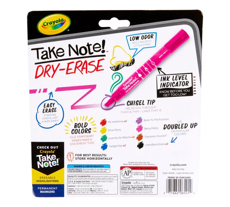 Take Note Colored Dry Erase Markers, 12 Count